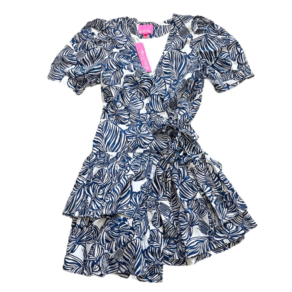 LILLY PULITZER NWT Alexandria Elbow Sleeve Cotton Wrap Dress Size 16 Trendy Chic - Picture 2 of 8